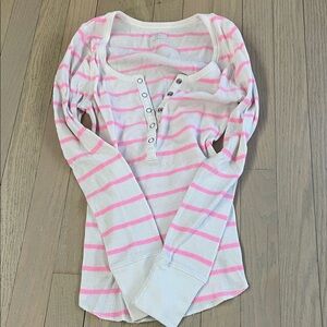 Old Navy Pink and White Striped Scoop Neck Sweater